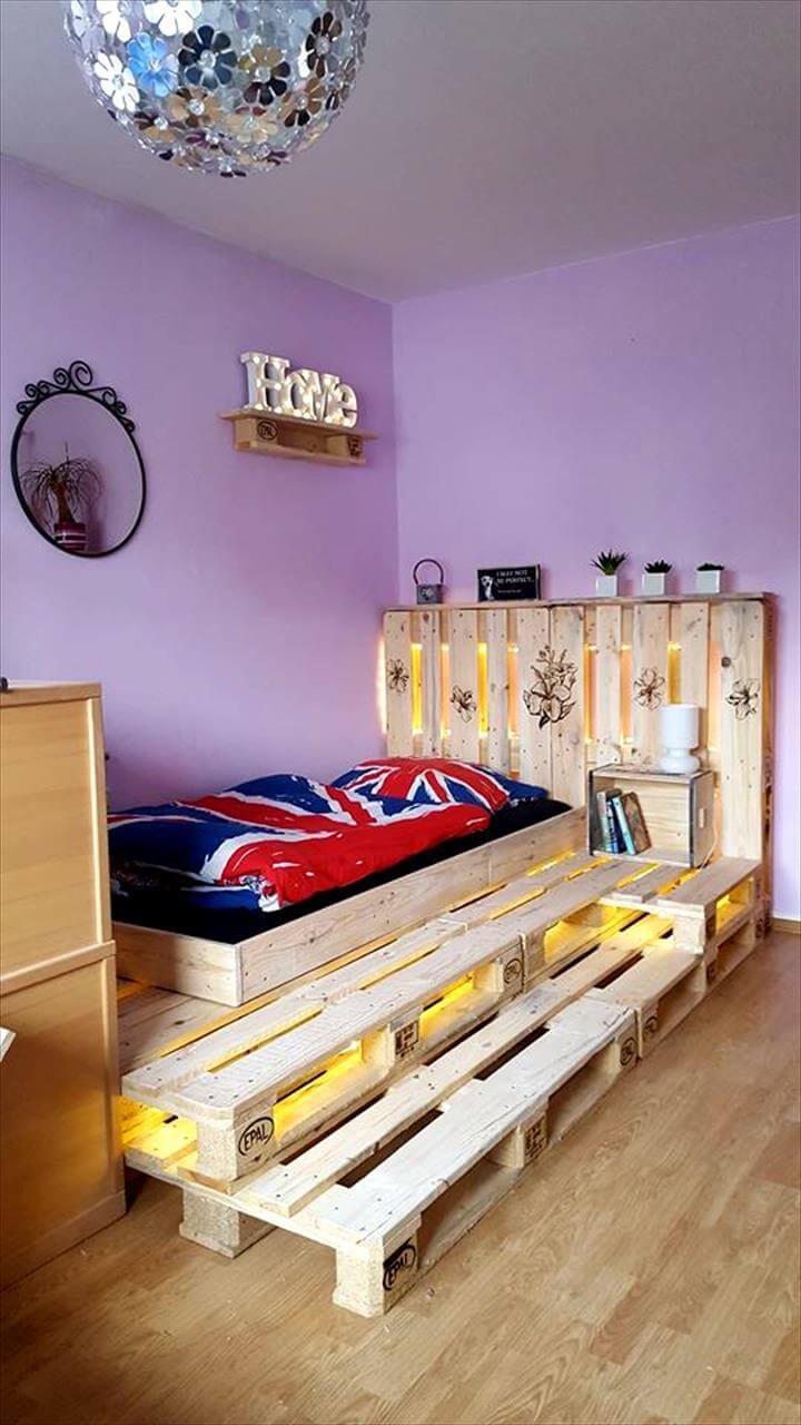 bed with storage drawers underneath on 37 Affordable Pallet Bed Ideas That Instantly Elevate Your Room
