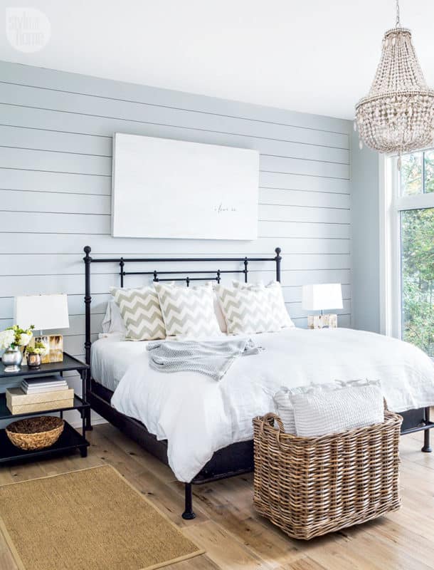 farmhouse style bedding shiplap