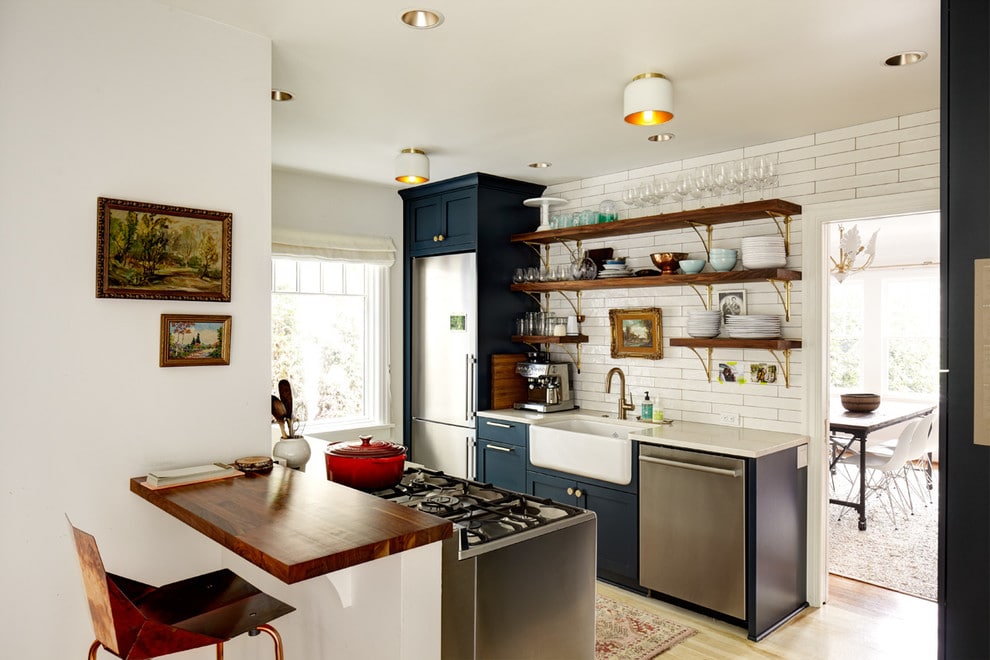 small blue modern farmhouse kitchen
