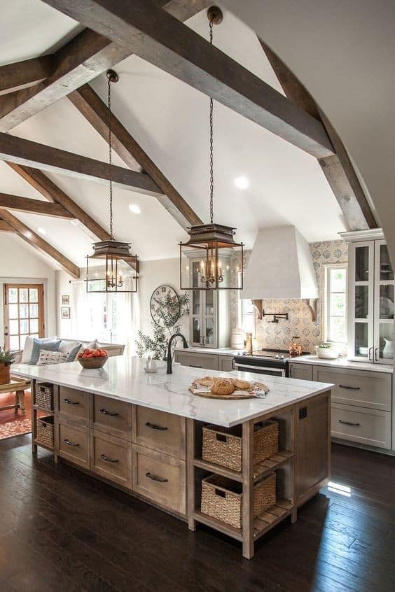 Vaulted ceiling rustic farmhouse kitchen