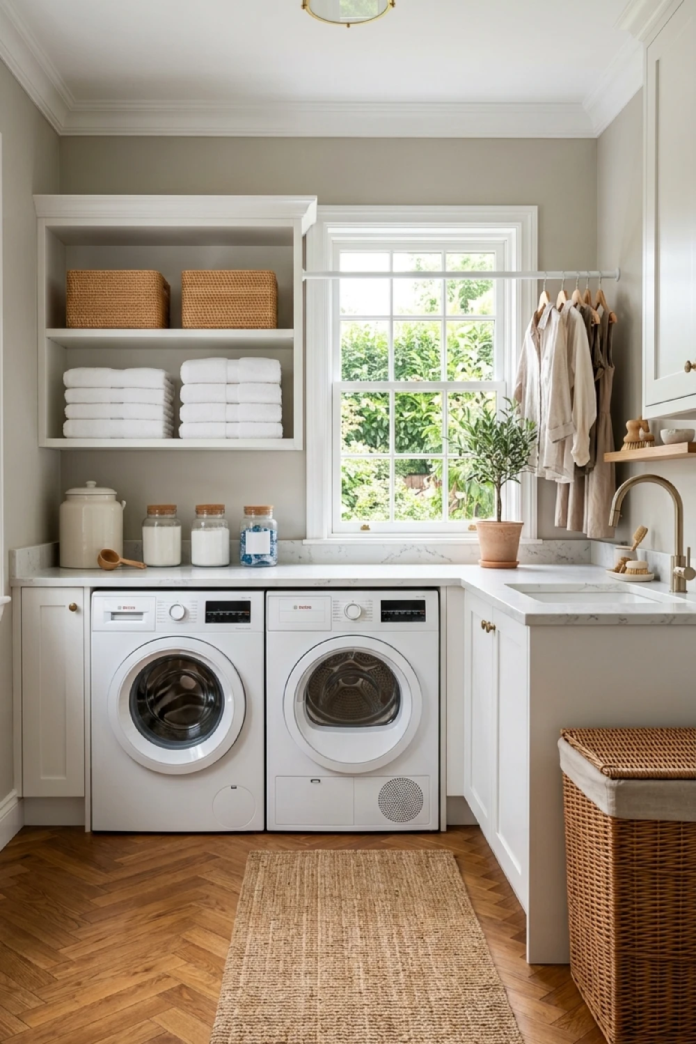 22-elegant-laundry-room-ideas-to-transform-your-daily-routine-traditional-white-cabinets-and-warm-herringbone-floors.webp