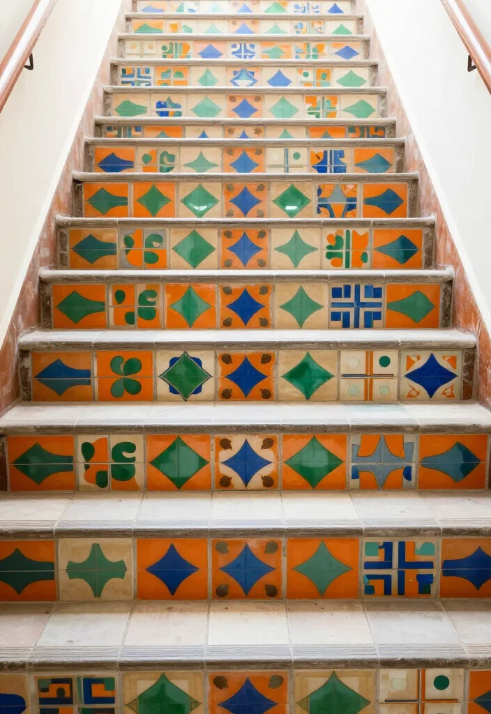 14 Colorful Tile Riser Styles That Will Add Fun to Any Staircase! - 12. Retro Patterns 1
