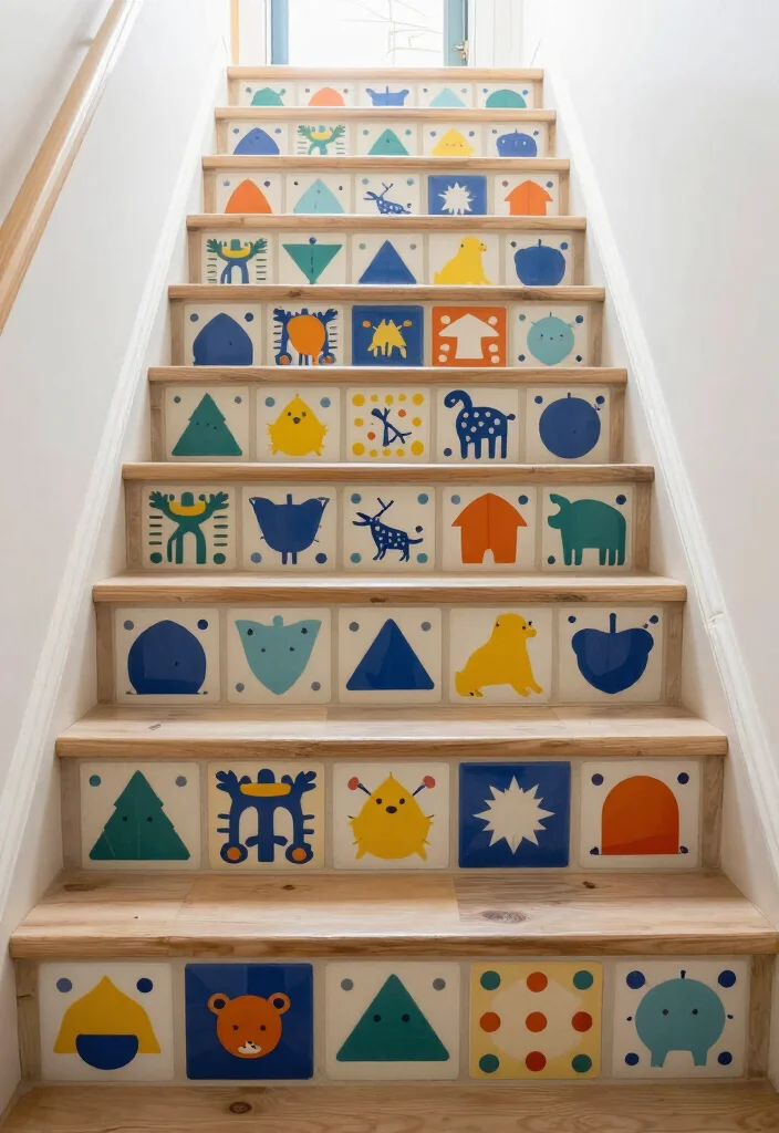 14 Colorful Tile Riser Styles That Will Add Fun to Any Staircase! - 14. Playful Patterns for Kids 1
