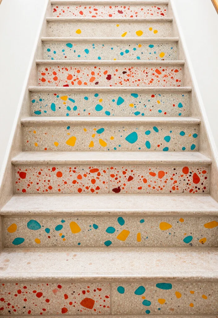 14 Colorful Tile Riser Styles That Will Add Fun to Any Staircase! - 5. Bright Terrazzo Designs 1