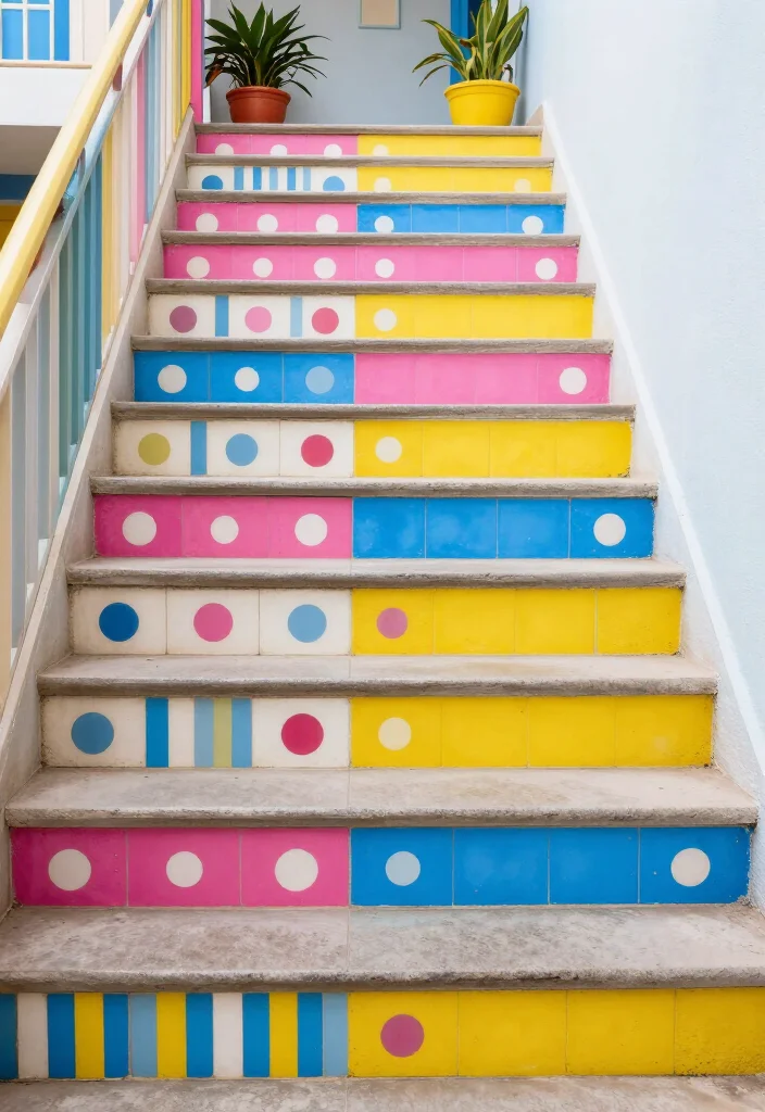 14 Colorful Tile Riser Styles That Will Add Fun to Any Staircase! - 6. Whimsical Patterns for the Playful Spirit 1