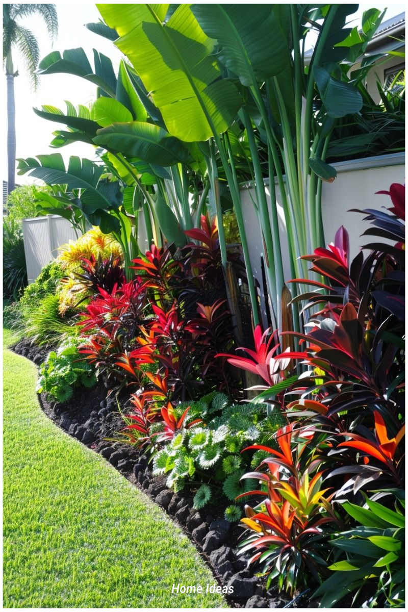 17 Beautiful Narrow Flower Bed Ideas That Will Transform Your Garden (You Won't Believe #5!) - 13. Elegant Tropical Vibes 1
