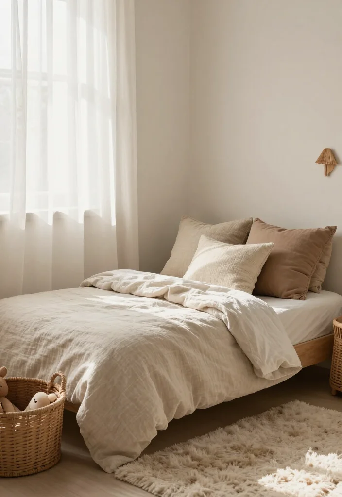 17 Neutral Toddler Bedroom Ideas That'll Make You Say 'I Want That for My Child!' - 3. Natural Textiles and Fabrics 1