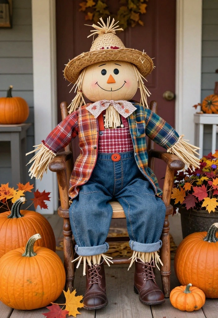19 DIY Fall Porch Projects You Can Whip Up in a Weekend (You'll Love #9!) - 11. Charming Scarecrow Accents 1