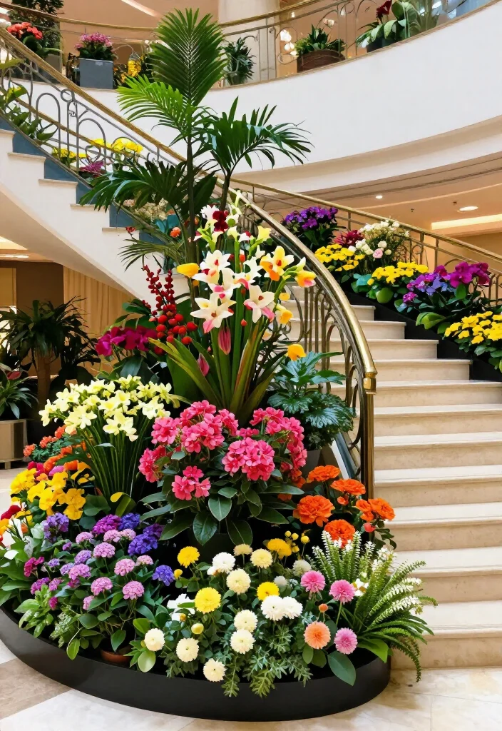19 Luxury Indoor Gardens Under Stairs That Will Transform Your Home into a Botanical Paradise! - 11. Colorful Flower Displays 1