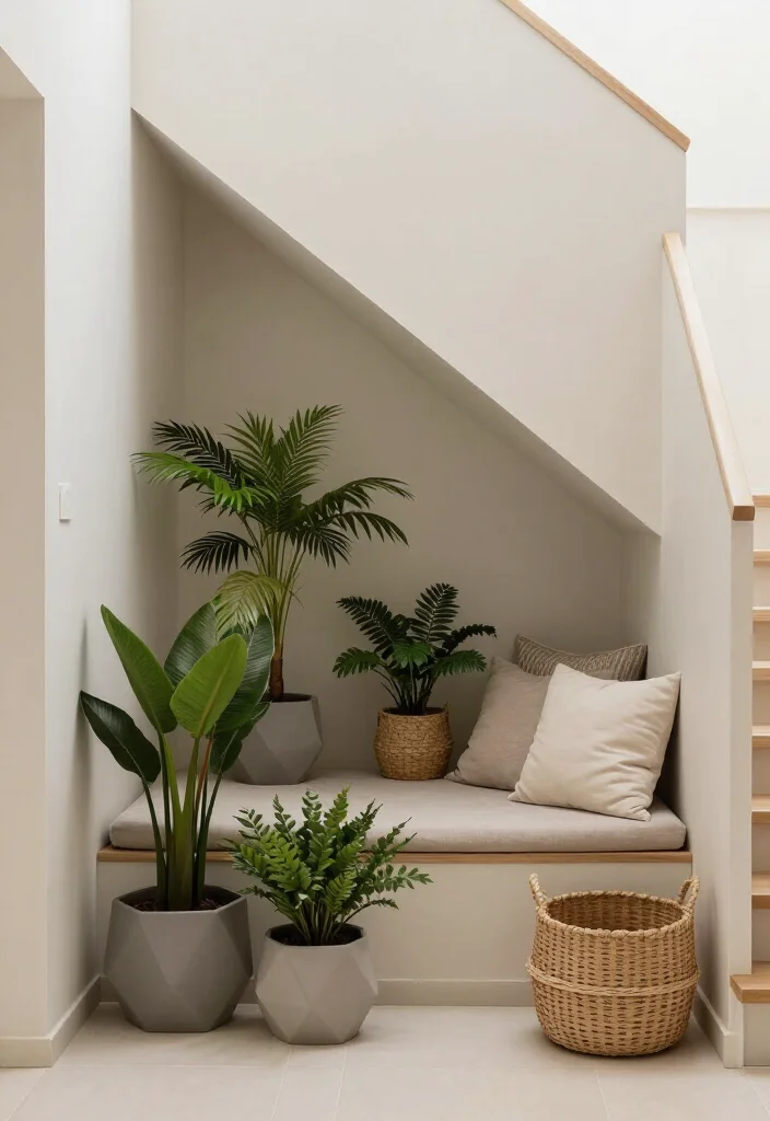 19 Luxury Indoor Gardens Under Stairs That Will Transform Your Home into a Botanical Paradise! - 2. Cozy Nooks with Minimalist Design 1