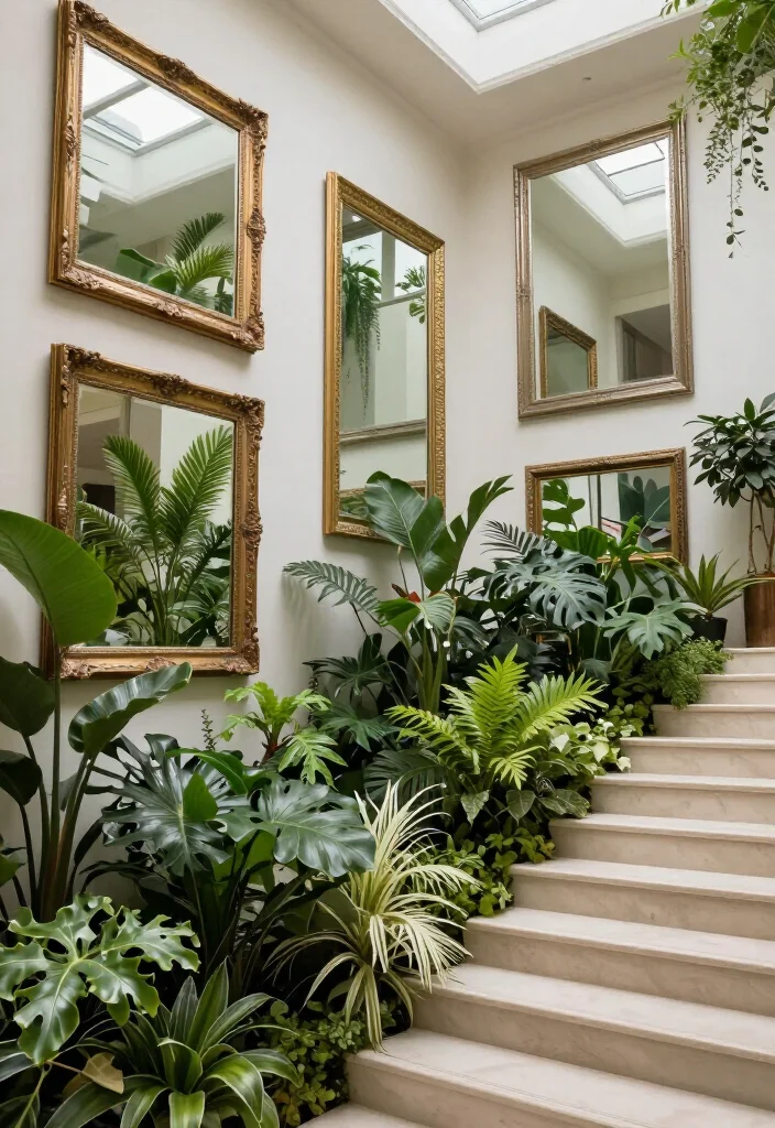 19 Luxury Indoor Gardens Under Stairs That Will Transform Your Home into a Botanical Paradise! - 6. The Use of Mirrors to Enhance Space 1