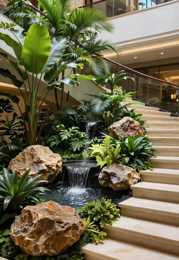 19 Luxury Indoor Gardens Under Stairs That Will Transform Your Home into a Botanical Paradise! - 7. Incorporating Water Features 1