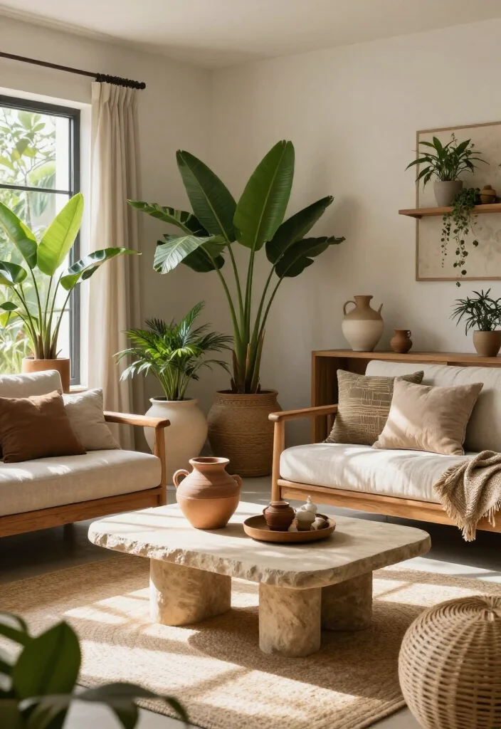 19 Stunning African Boho Living Room Designs That'll Transform Your Space! - 5. Natural Elements 1