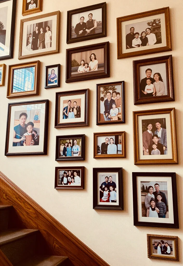 20 Aesthetic Staircase Wall Decor Ideas That Will Transform Your Home (You’ll Love #15!) - 12. Vintage Frames and Gallery 1