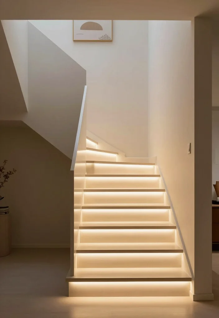 20 Aesthetic Staircase Wall Decor Ideas That Will Transform Your Home (You’ll Love #15!) - 13. Artistic LED Lighting 1