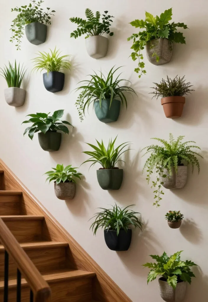 20 Aesthetic Staircase Wall Decor Ideas That Will Transform Your Home (You’ll Love #15!) - 2. Vertical Plant Garden 1