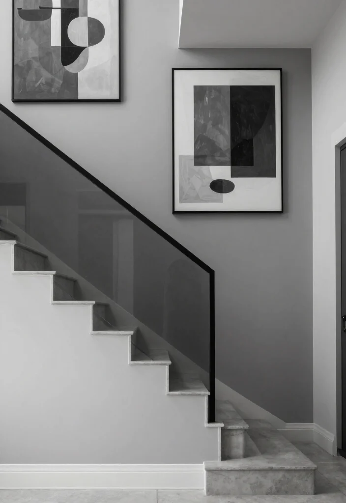 20 Aesthetic Staircase Wall Decor Ideas That Will Transform Your Home (You’ll Love #15!) - 20. Monochrome Color Scheme 1