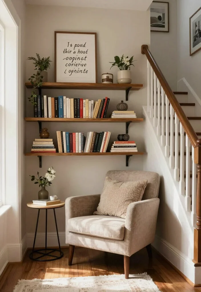 20 Aesthetic Staircase Wall Decor Ideas That Will Transform Your Home (You’ll Love #15!) - 5. Cozy Reading Nook 1