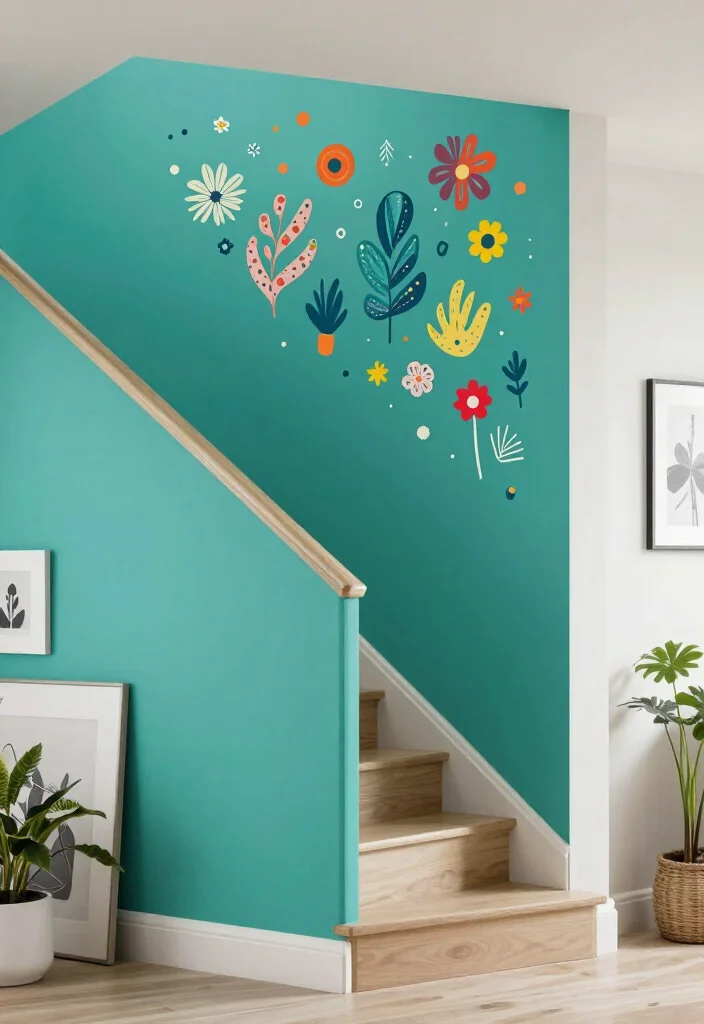 20 Aesthetic Staircase Wall Decor Ideas That Will Transform Your Home (You’ll Love #15!) - 8. Bold Color Splashes 1