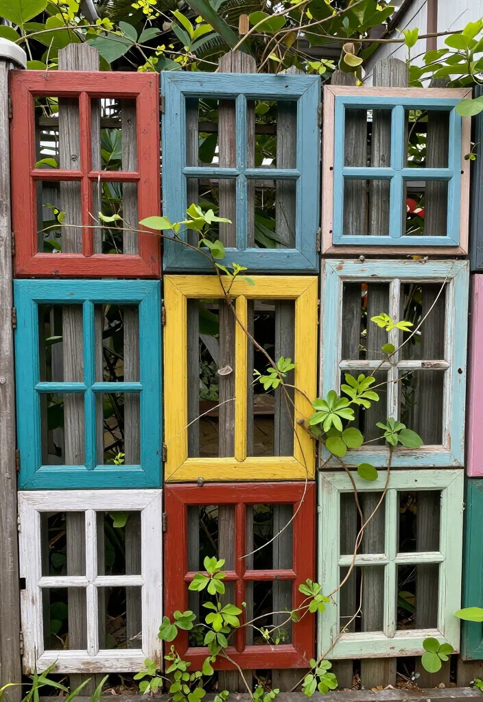20 Creative Garden Fencing Ideas for Narrow Spaces That Will Wow Your Neighbors! - 13. Repurposed Window Frame Fence 1