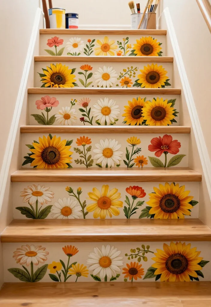 20 Creative Stair Riser Stickers That Will Elevate Your DIY Game (Can You Handle #6?) - 1. Floral Fantasy 1