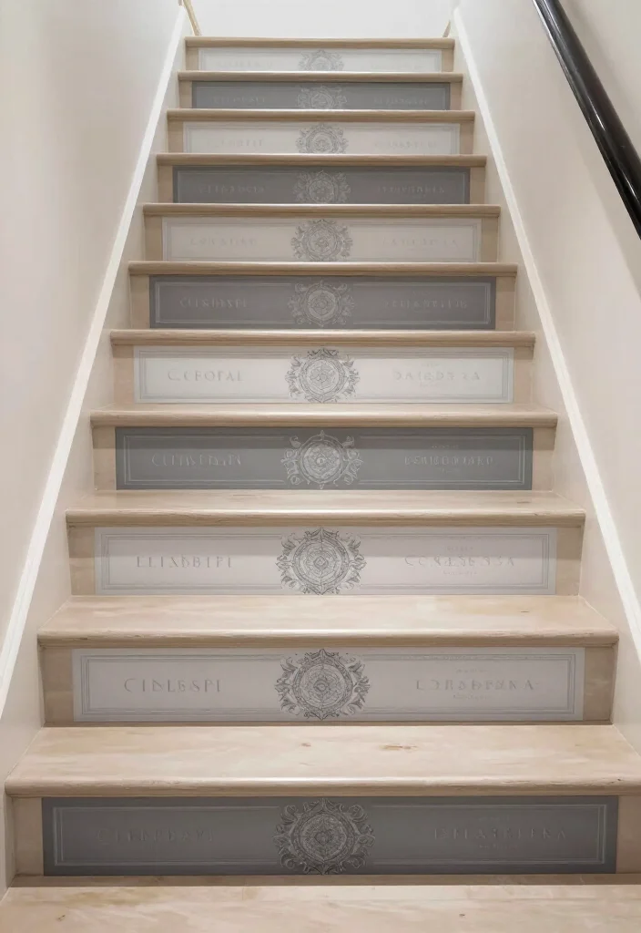 20 Creative Stair Riser Stickers That Will Elevate Your DIY Game (Can You Handle #6?) - 13. Elegant Monochrome 1