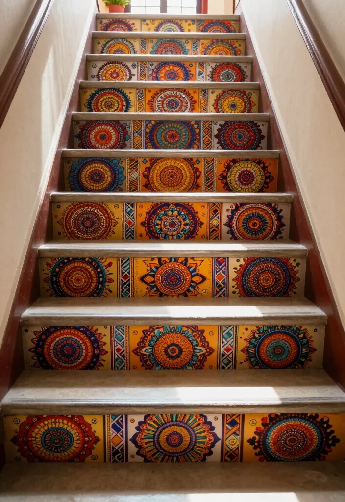 20 Creative Stair Riser Stickers That Will Elevate Your DIY Game (Can You Handle #6?) - 14. Cultural Patterns 1