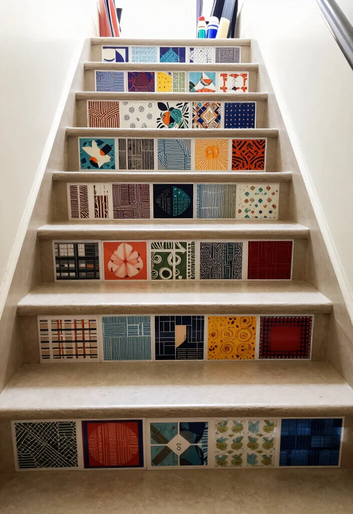 20 Creative Stair Riser Stickers That Will Elevate Your DIY Game (Can You Handle #6?) - 18. Artistic Collage 1