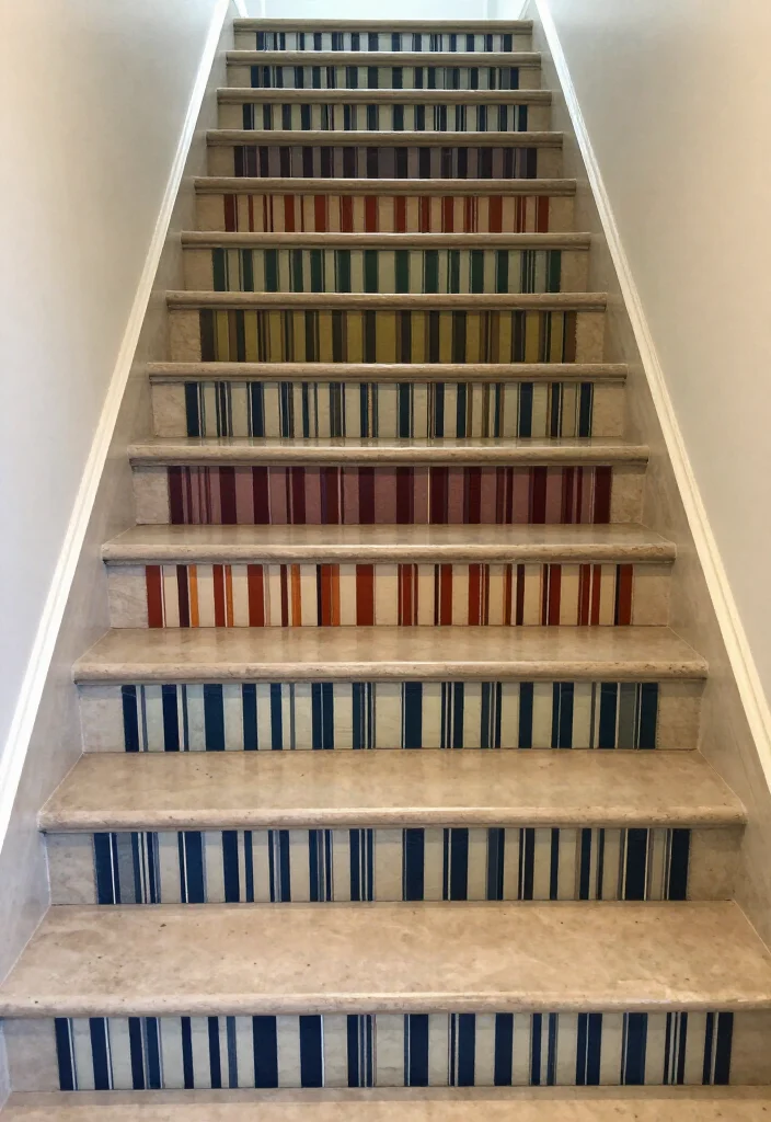 20 Creative Stair Riser Stickers That Will Elevate Your DIY Game (Can You Handle #6?) - 19. Classic Stripes 1