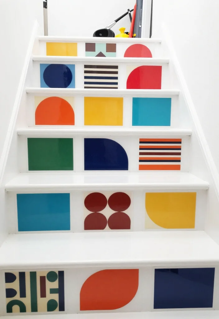 20 Creative Stair Riser Stickers That Will Elevate Your DIY Game (Can You Handle #6?) - 2. Geometric Genius 1