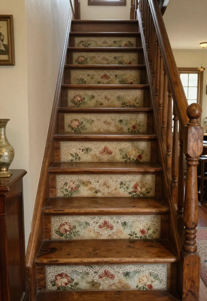 20 Creative Stair Riser Stickers That Will Elevate Your DIY Game (Can You Handle #6?) - 3. Vintage Charm 1