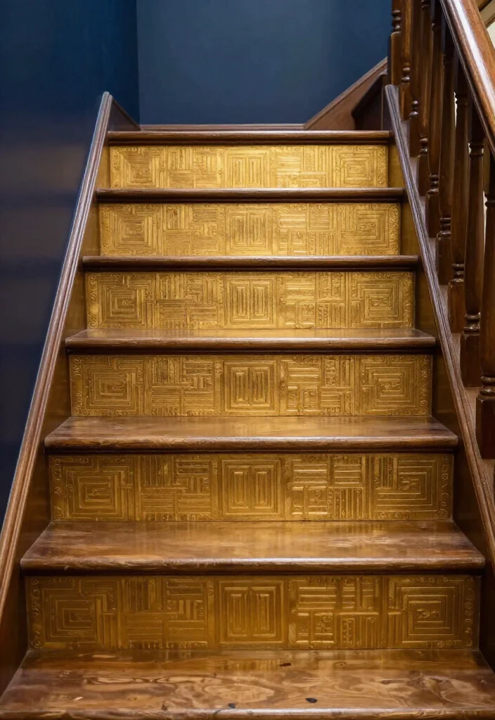 20 Metallic Accents for Stair Risers That Will Wow Your Guests! - 1. Glamorous Gold Leaf Finishes 1
