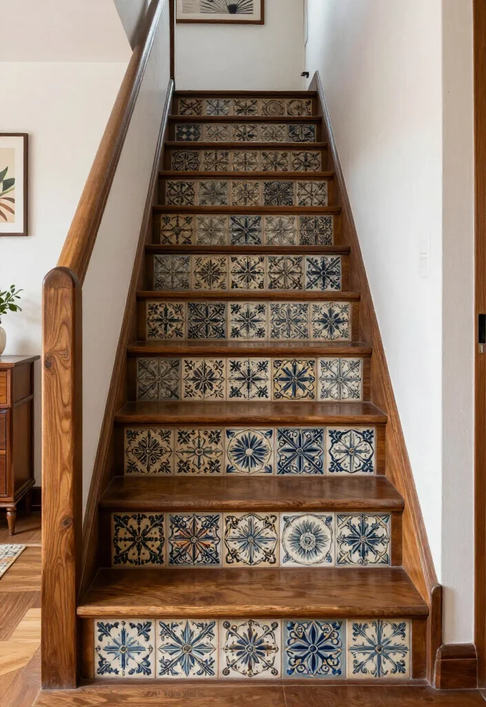 20 Metallic Accents for Stair Risers That Will Wow Your Guests! - 11. Vintage Tin Tile Risers 1