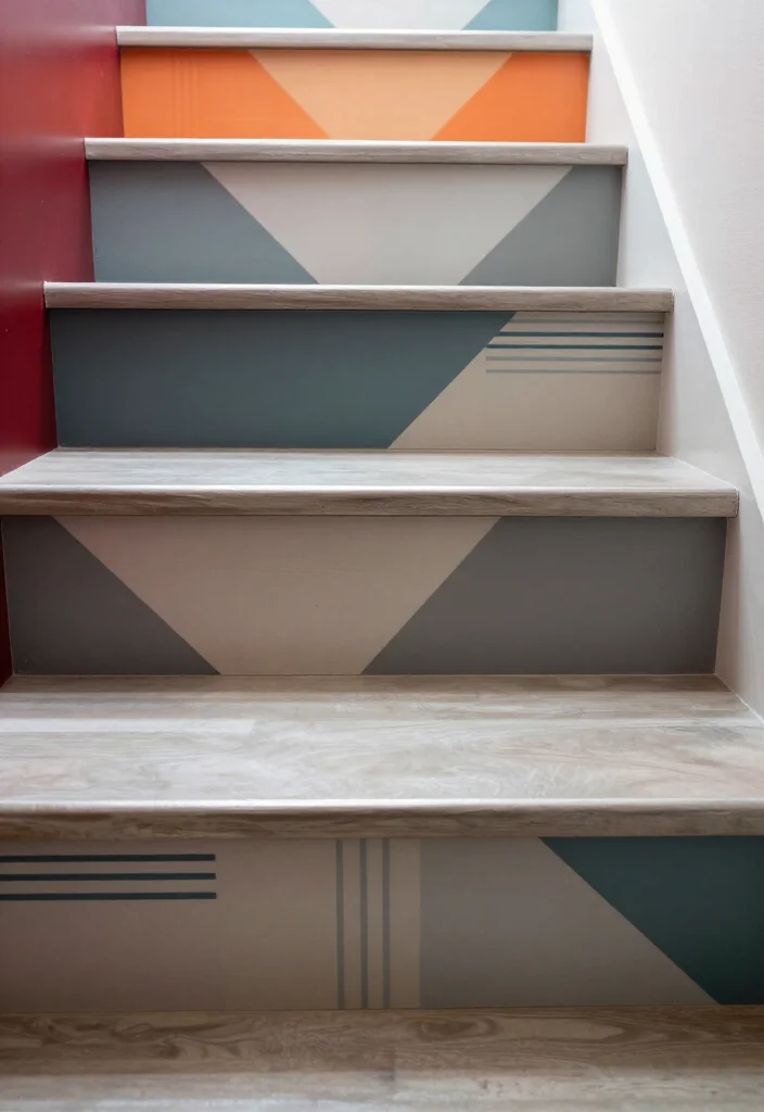 20 Metallic Accents for Stair Risers That Will Wow Your Guests! - 12. Modern Geometric Patterns 1