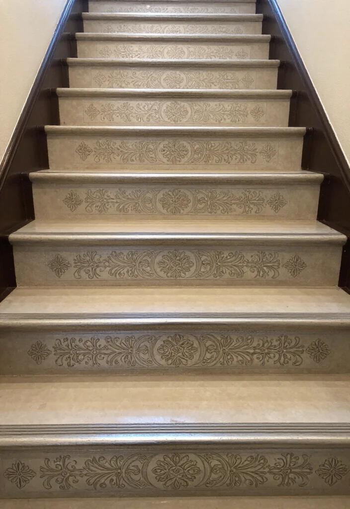 20 Metallic Accents for Stair Risers That Will Wow Your Guests! - 16. Metallic Stenciled Designs 1