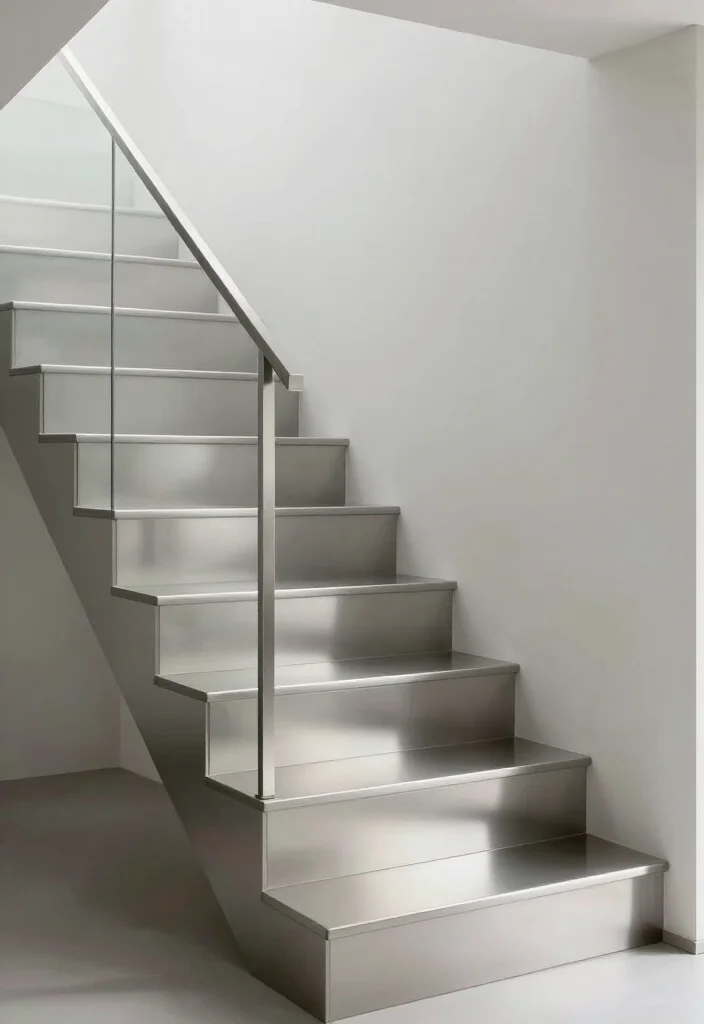 20 Metallic Accents for Stair Risers That Will Wow Your Guests! - 17. Minimalist Aluminum Finishes 1