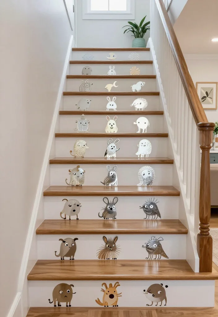 20 Metallic Accents for Stair Risers That Will Wow Your Guests! - 19. Whimsical Metallic Decals 1
