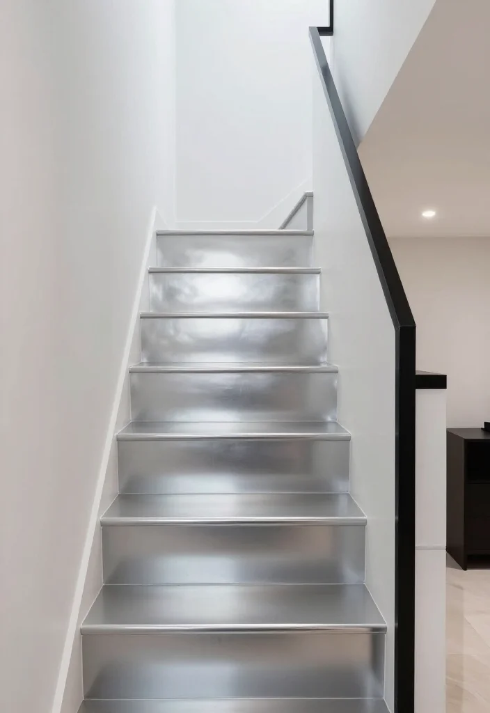 20 Metallic Accents for Stair Risers That Will Wow Your Guests! - 2. Lustrous Silver Metallic Paint 1