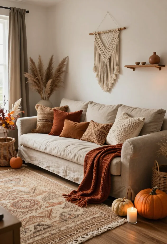 19 Boho Fall Living Room Ideas for the Ultimate Cozy Nest (Warning: You May Never Leave the Sofa!) - 17. Layer Texture for a Room That Feels Good to Live In 1